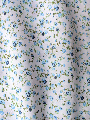 Blue Poly Cotton Rose Fabric, Floral Fabric, Small Print Fabric